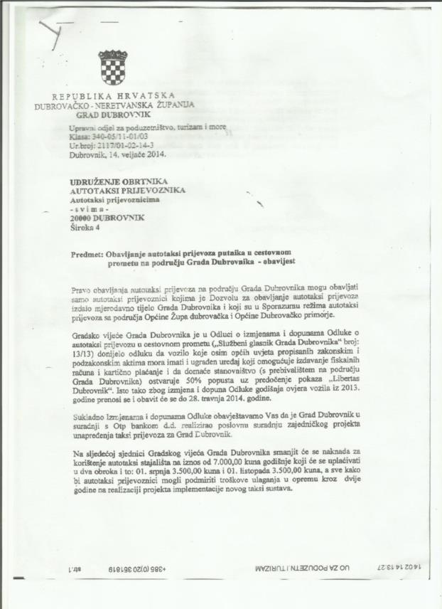 Odluka o taksi prijevozu 