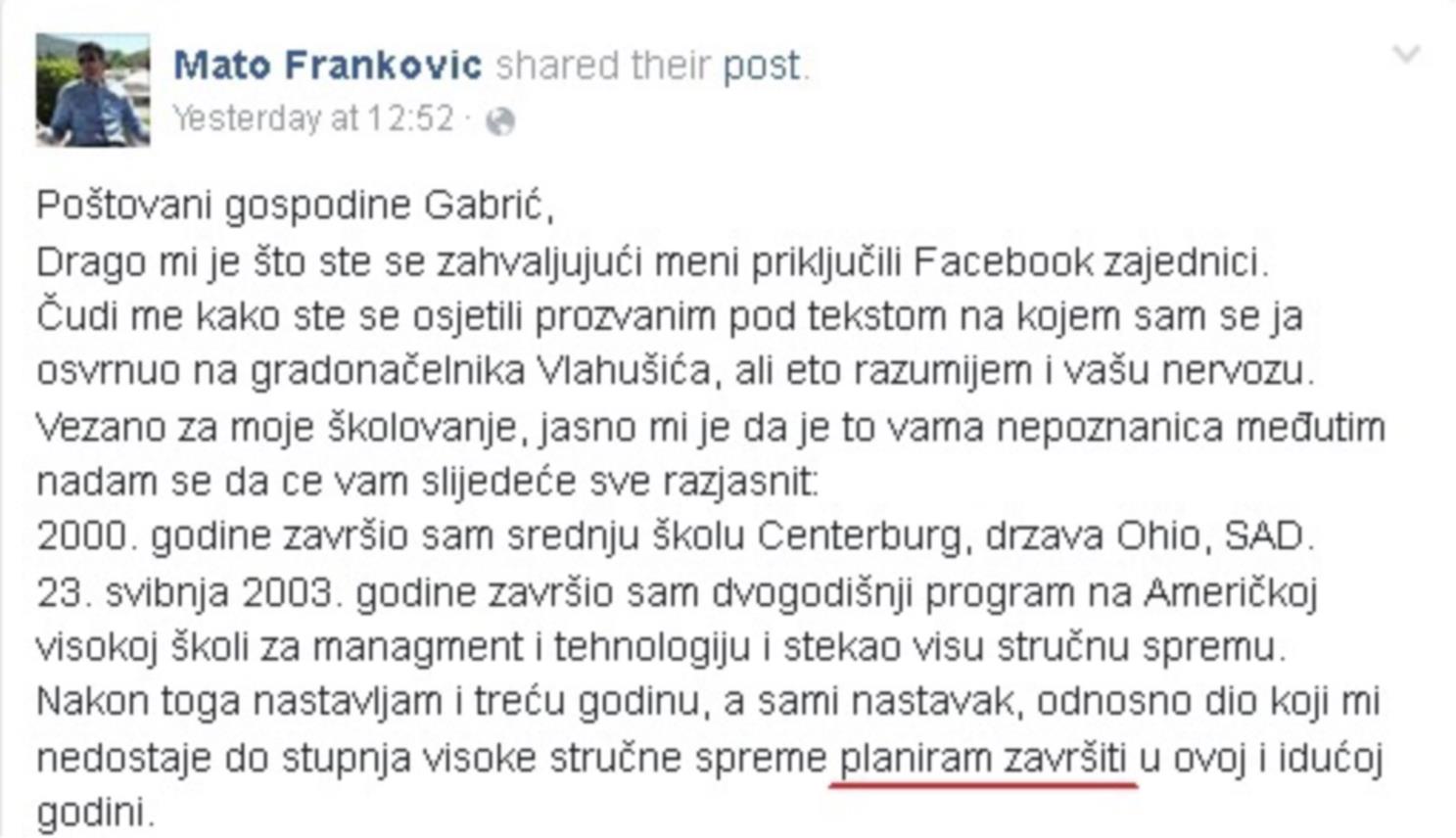 Mato Franković - Facebook diploma