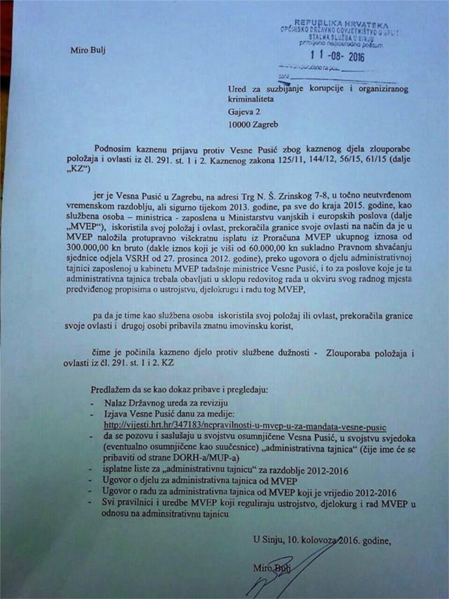 Kaznena prijava Vesna Pusić