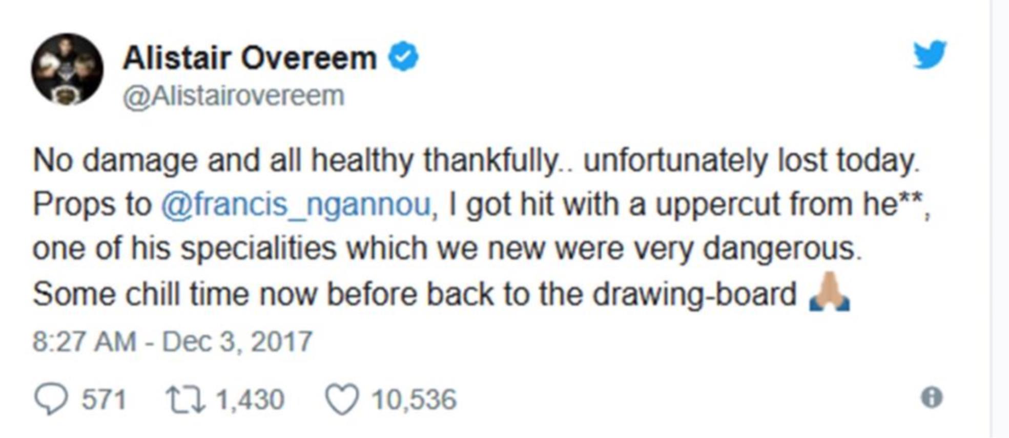 Overeem Twitter status