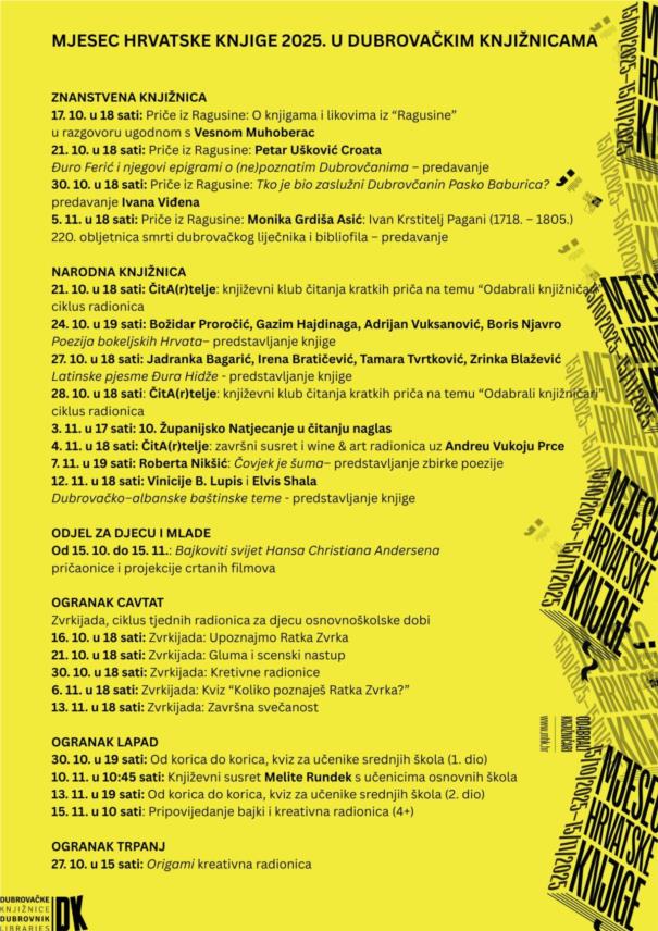 Program Mjeseca hrvatske knjige u Dubrovniku