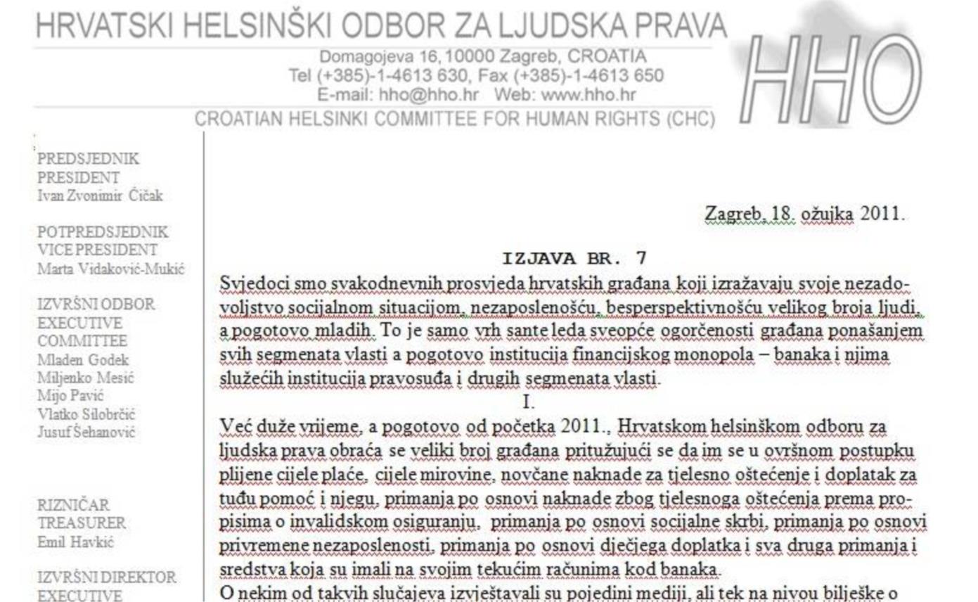 Izjava broj 7 Hrvatskog helsinškog odbora 1