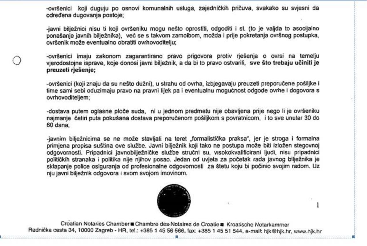 Očitovanje Hrvatske javnobilježničke komore 2