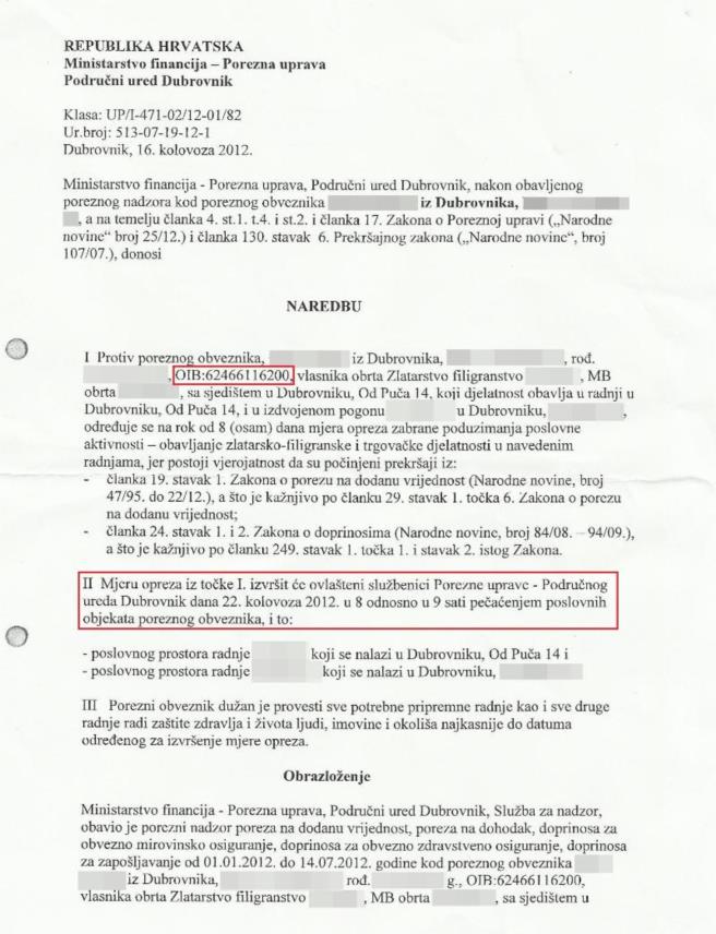 Naredba od 22.8.2012.godine