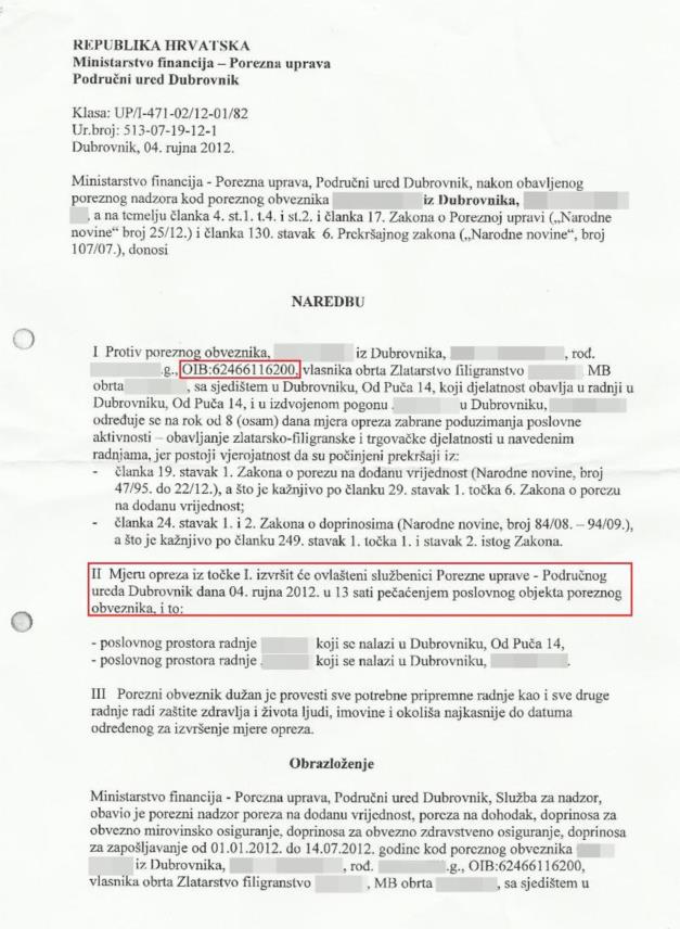 Naredba od 04.9.2012.godine