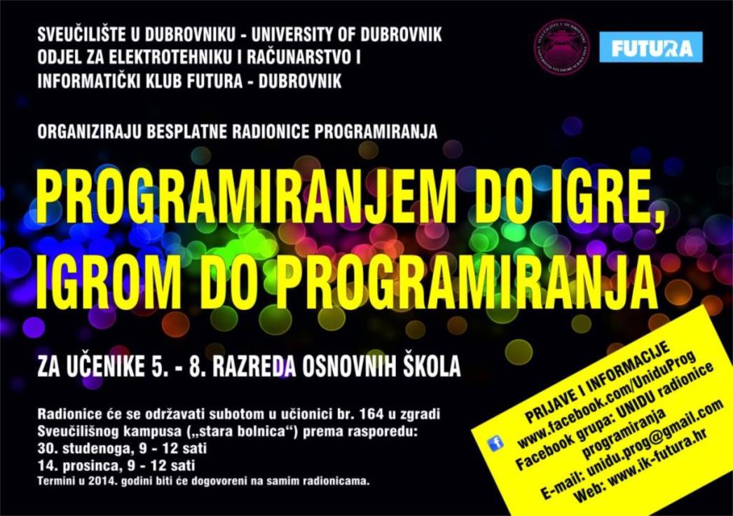 OSNOVNOŠKOLCI I SREDNJOŠKOLCI PAŽNJA: Besplatne radionice programiranja na Sveučilištu u Dubrovniku!