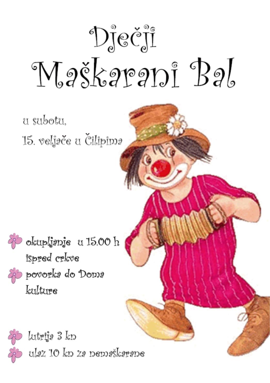 SUTRA SVI U ČILIPE na dječji maškarani bal