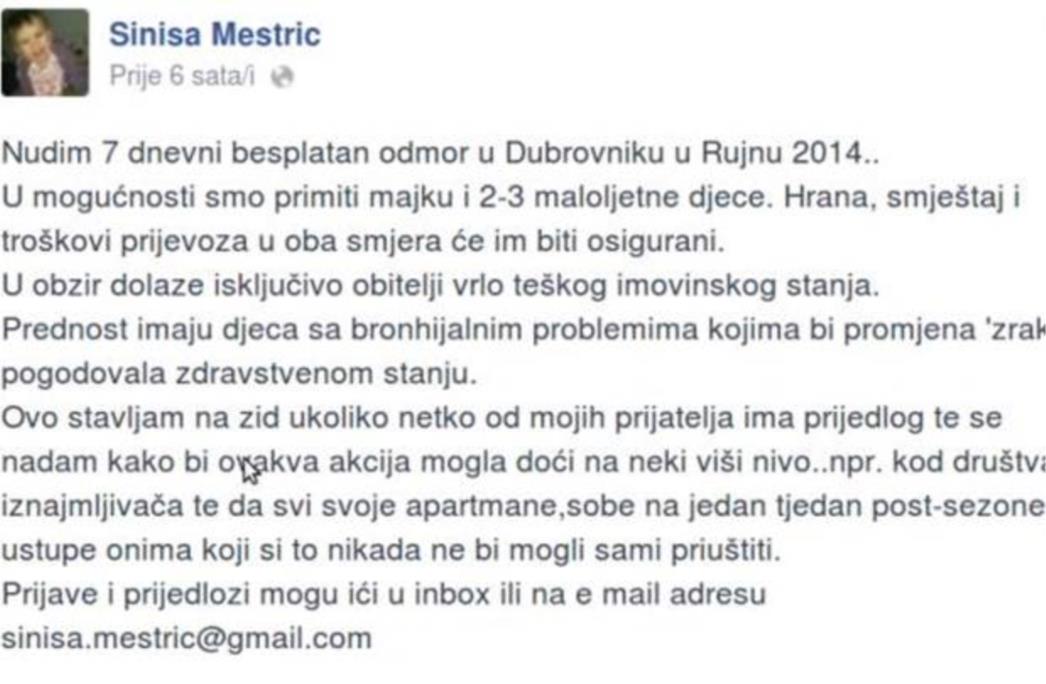 U Dubrovniku besplatno nudi smještaj obitelji teškog imovinskog stanja