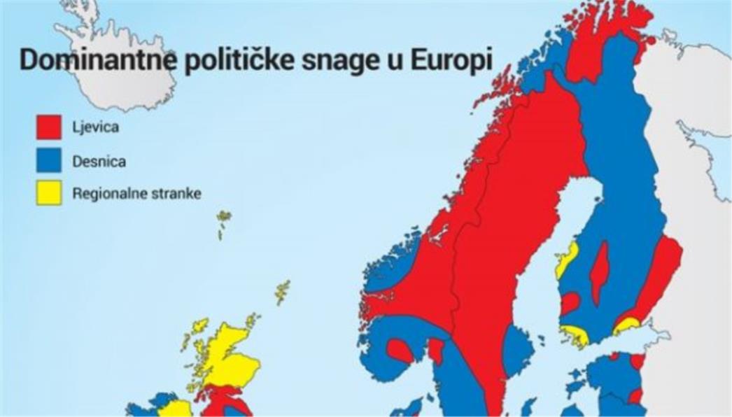 Detaljan prikaz omjera desnice i ljevice u Europi