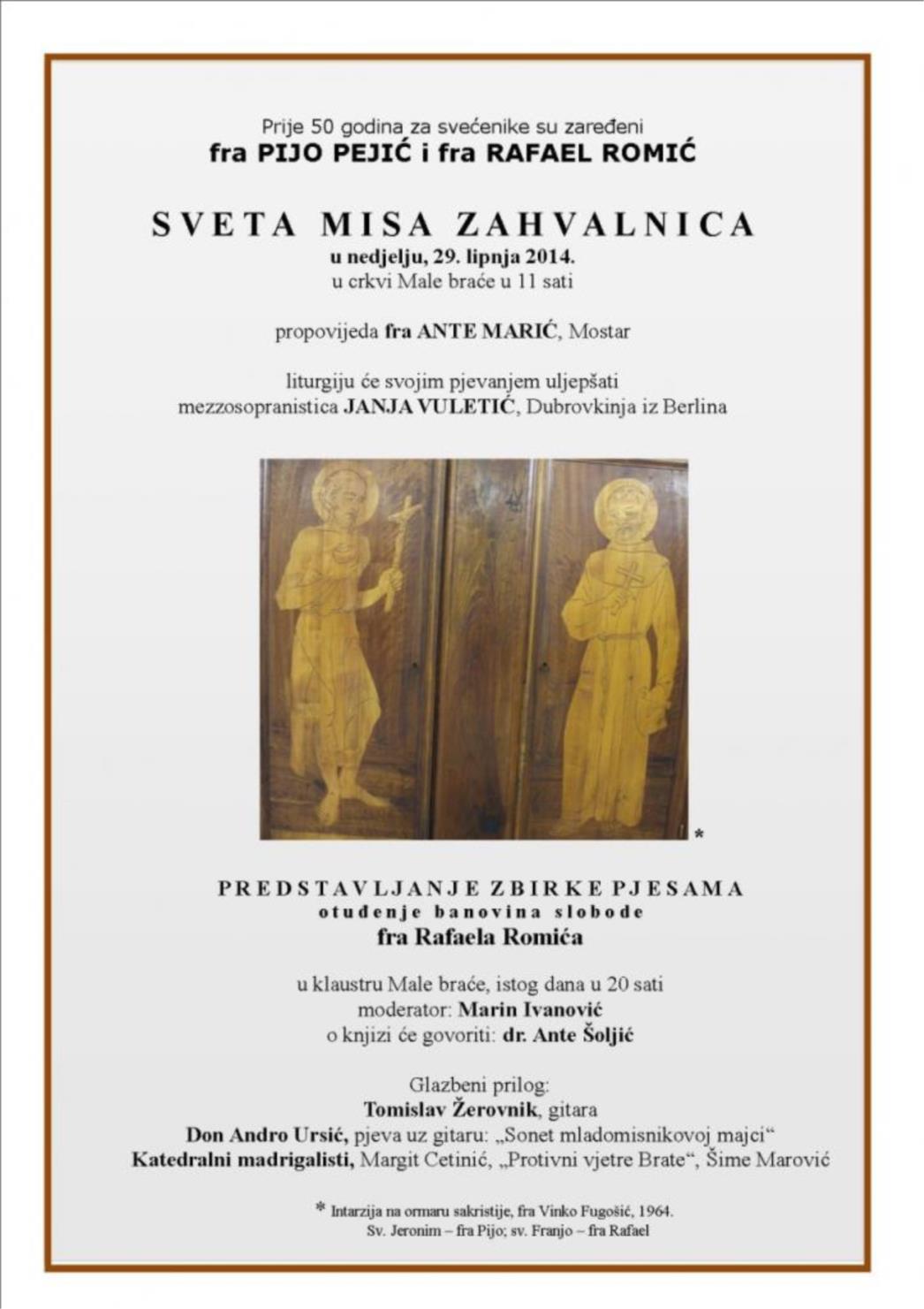 Fra Pijo Pejić i fra Rafael Romić u crkvi Male braće proslavljaju 50. obljetnicu misništva!