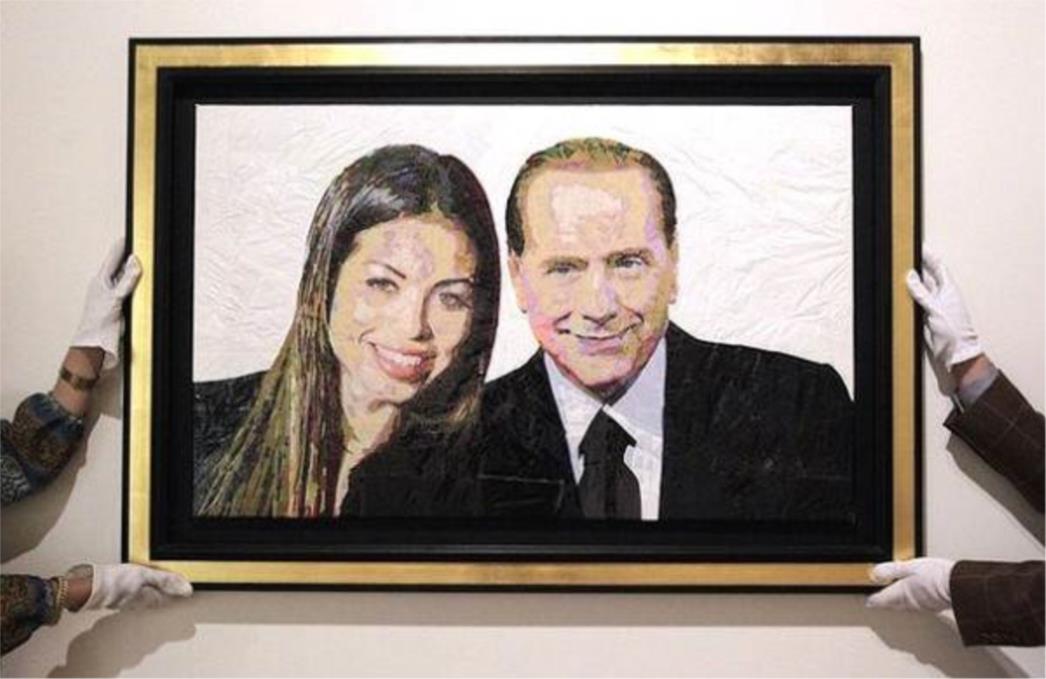 Portret Berlusconija i Ruby od vrećica i selotejpa