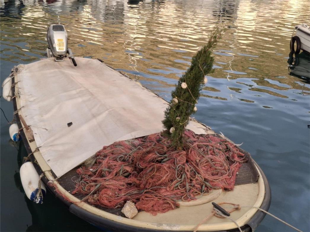 Bor okićen plutom na barki u Dubrovniku