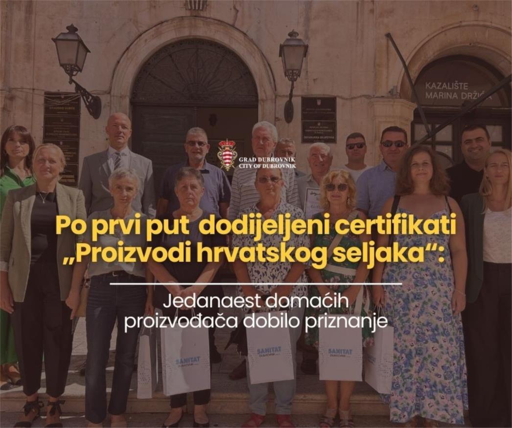 Prvi certifikati za domaće proizvođače u Dubrovniku