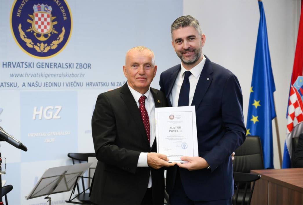 Gradonačelnik Franković dobitnik zlatne povelje Hrvatskog generalskog zbora