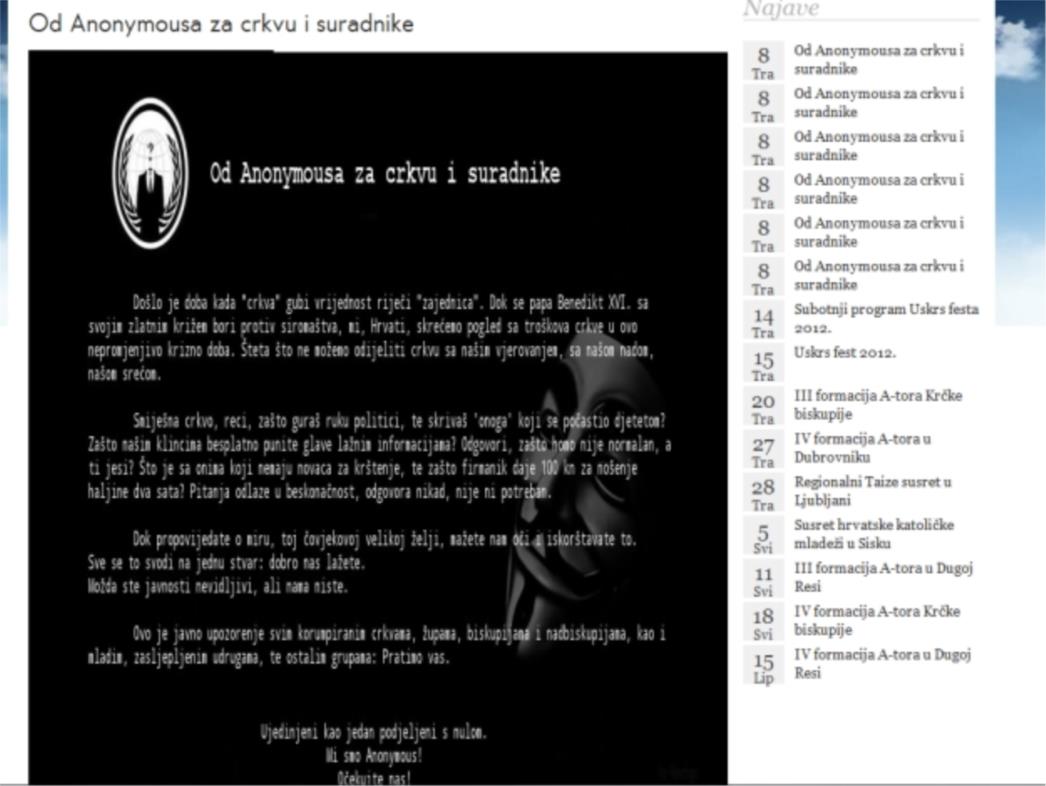  Anonymous hakirali stranice hrvatskih biskupa: "Zašto homo nije normalan, a ti jesi?"