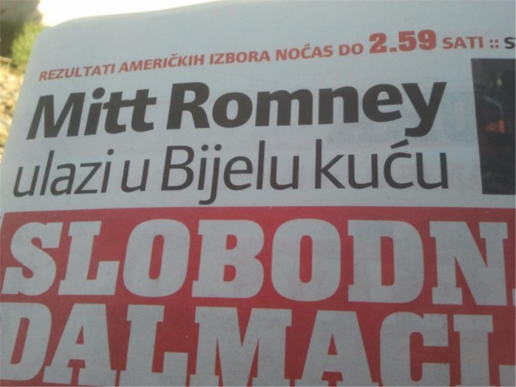 EPH-ovsko novinarstvo: U Slobodnoj Dalmaciji pobijedio - Romney