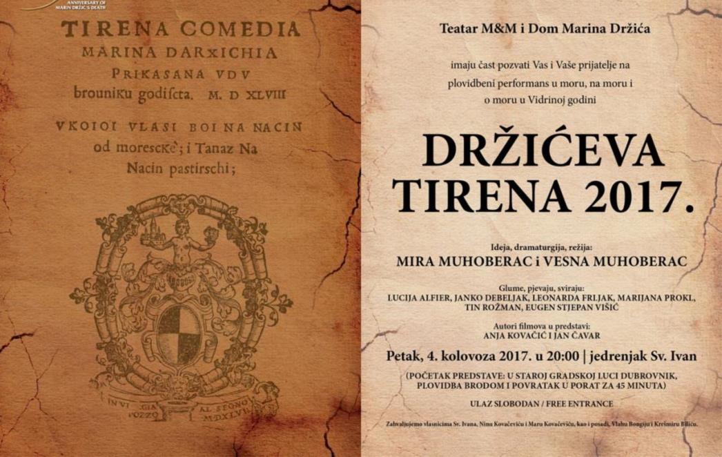 DRŽIĆEVA TIRENA 2017. - plovidbeni performans u moru, na moru i o moru u Vidrinoj godini