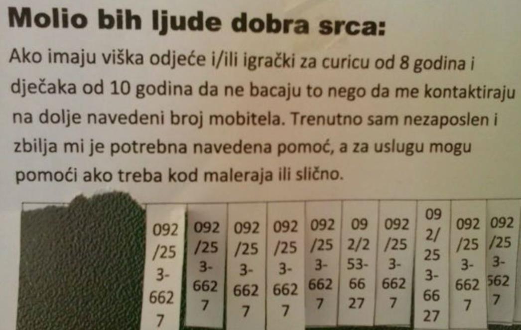 OGLAS KOJI BI TREBAO PROČITATI ZORAN MILANOVIĆ: Imam curicu (8) i dječaka (10) koji nemaju što obući...