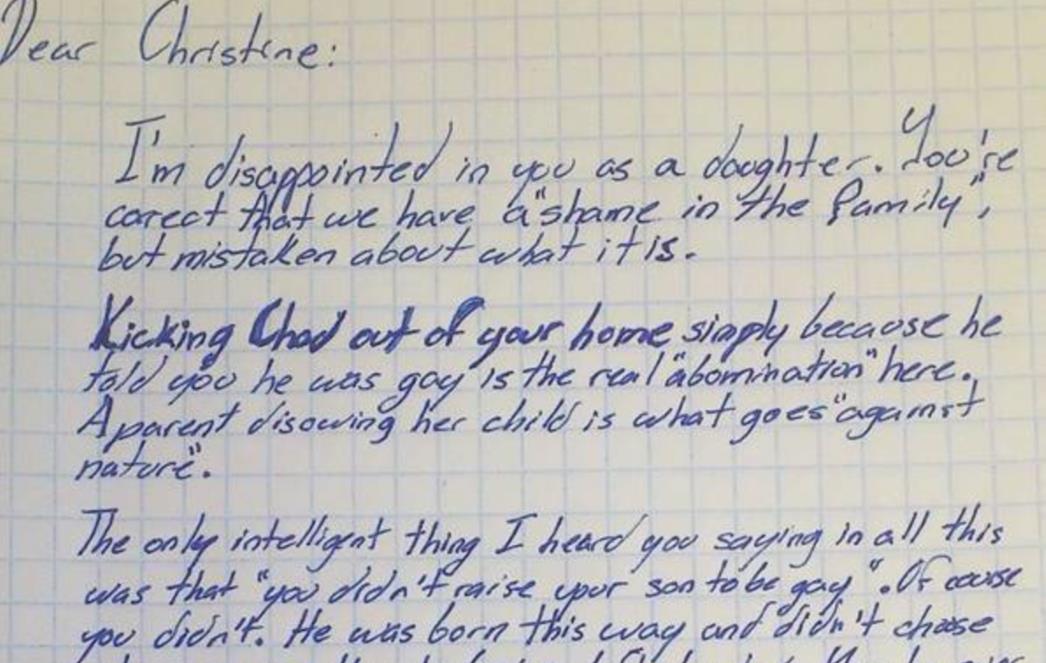 Odrekao se kćeri putem pisma jer je sina homoseksualca izbacila iz kuće