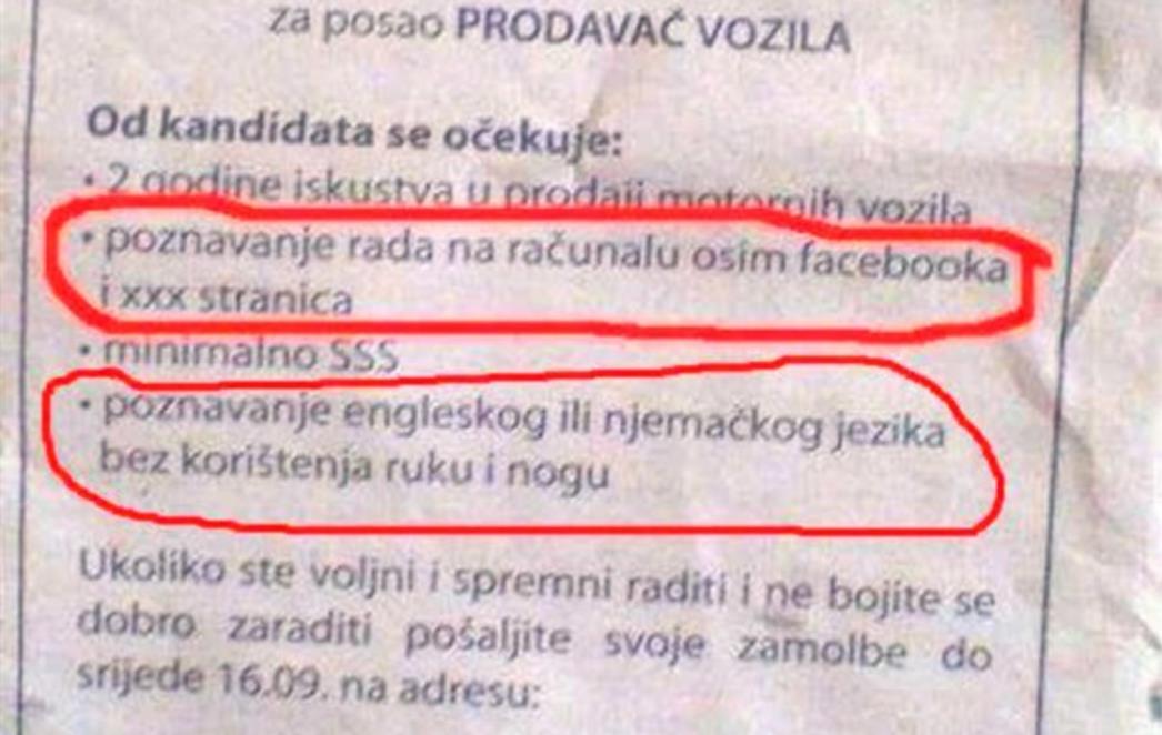 MODERAN OGLAS: 'Čudni' kriteriji tvrtke iz Osijeka 