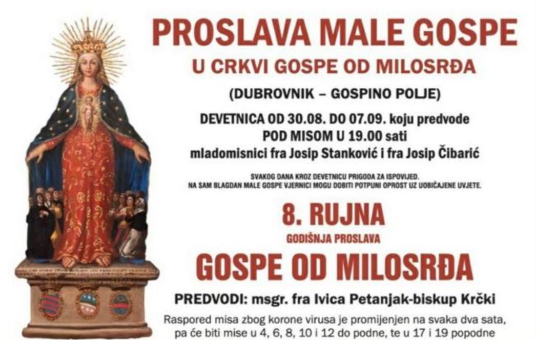 Proslava Male Gospe u Biskupijskom svetištu Gospe od Milosrđa u Dubrovniku