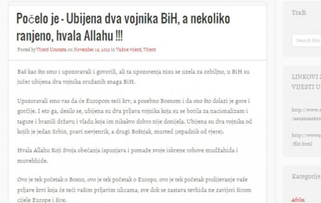 ŠOKANTNO Vijesti Ummeta: Počelo je, ubijena dva vojnika BiH, a nekoliko ranjeno, hvala Allahu!