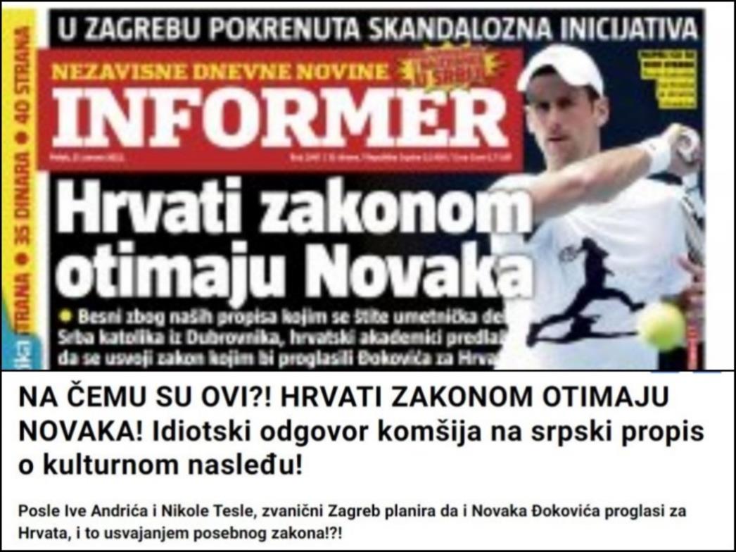 Dnevne novine Informer: "Njih boli što su Držić i Gundulić Srbi"