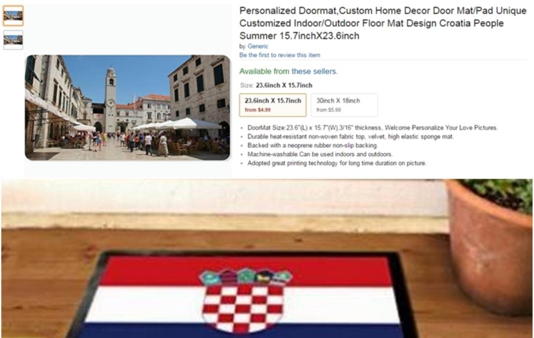 NAJVEĆA INTERNETSKA TRGOVINA NA  SVIJETU  Vrijeđa li vas otirač  sa  slikom Straduna i  grba Hrvatske?