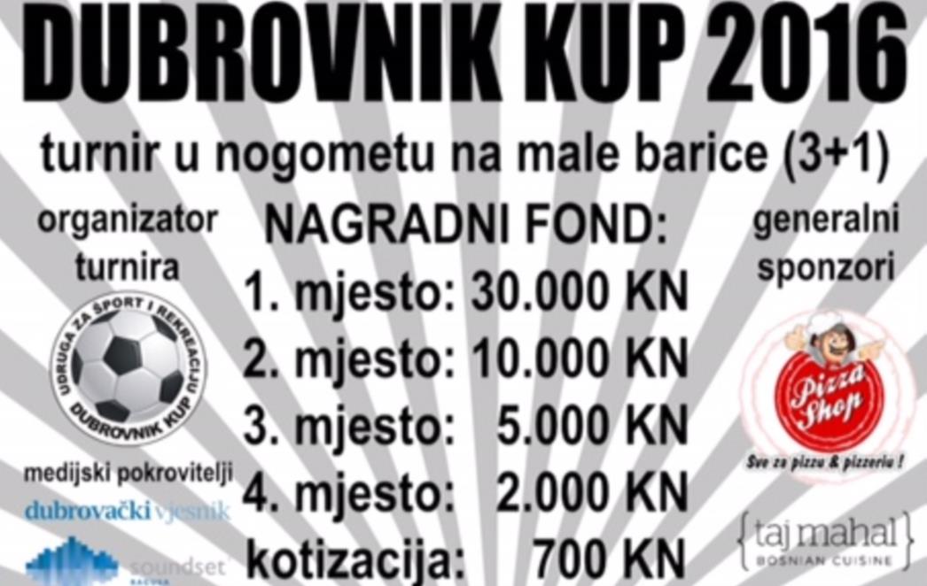Ovogodišnji turnir u nogometu na male barice Dubrovnik kup 2016. započinje 24. lipnja 2016.