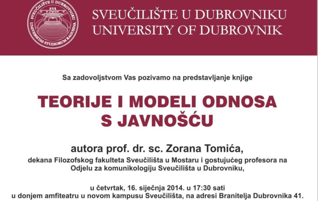 Predstavljanje knjige 'Teorije i modeli odnosa s javnošću' prof. dr. sc. Zorana Tomića