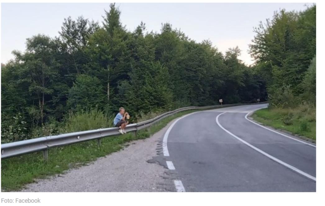 Siromašni dječak sa slike u BiH plače jer su mu oteli kupine koje prodaje uz cestu