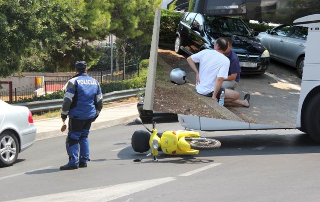 PROMETNA U ULICI IVA VOJNOVIĆA: Sudarili se motocikl i turistički autobus (FOTO)