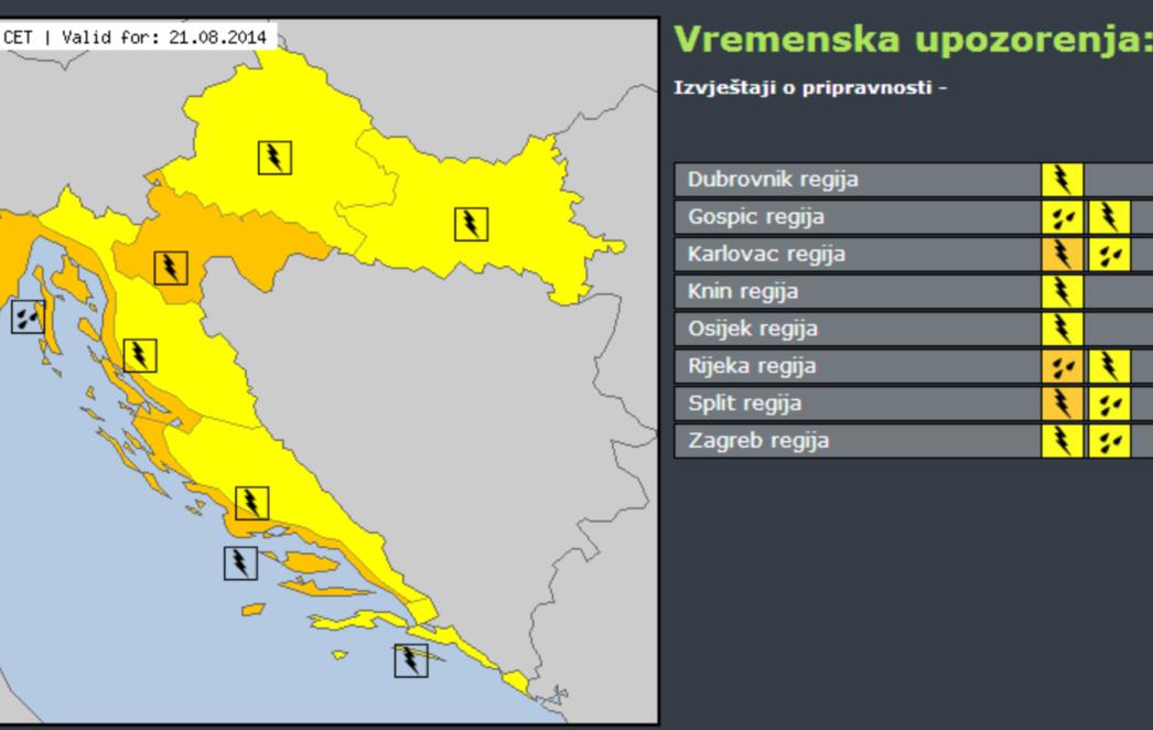 NARANČASTO UPOZORENJE METEOALARMA na obilne kiše i grmljavinsko nevrijeme