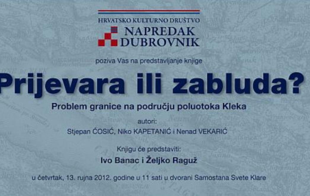 Promocija knjige 'Problem granice na području poluotoka Kleka' u samostanu Svete Klare