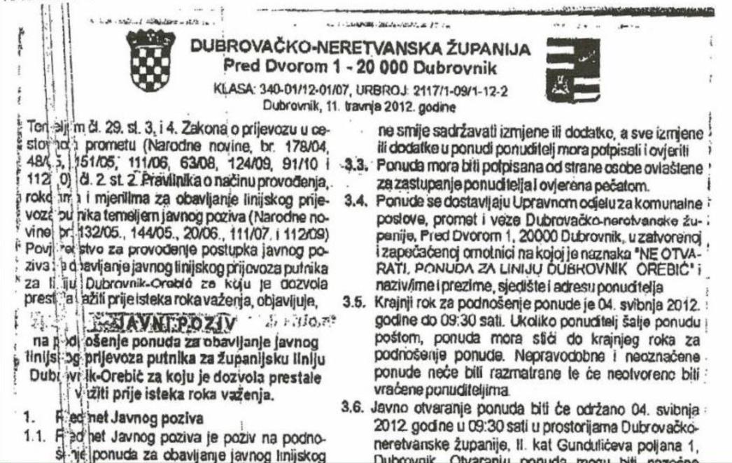 Županija raspisala natječaj za liniju Orebić-Dubrovnik