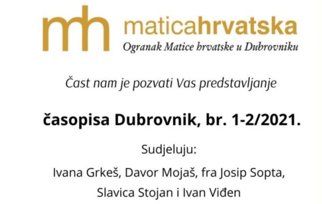 Predstavljanje novog broja časopisa Dubrovnik 1-2/2021.