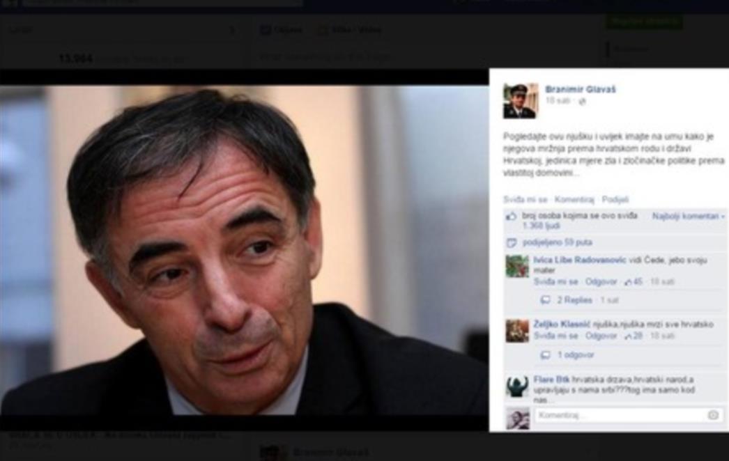 Na Glavaševom Facebook profilu uvredljiva poruka o Pupovcu