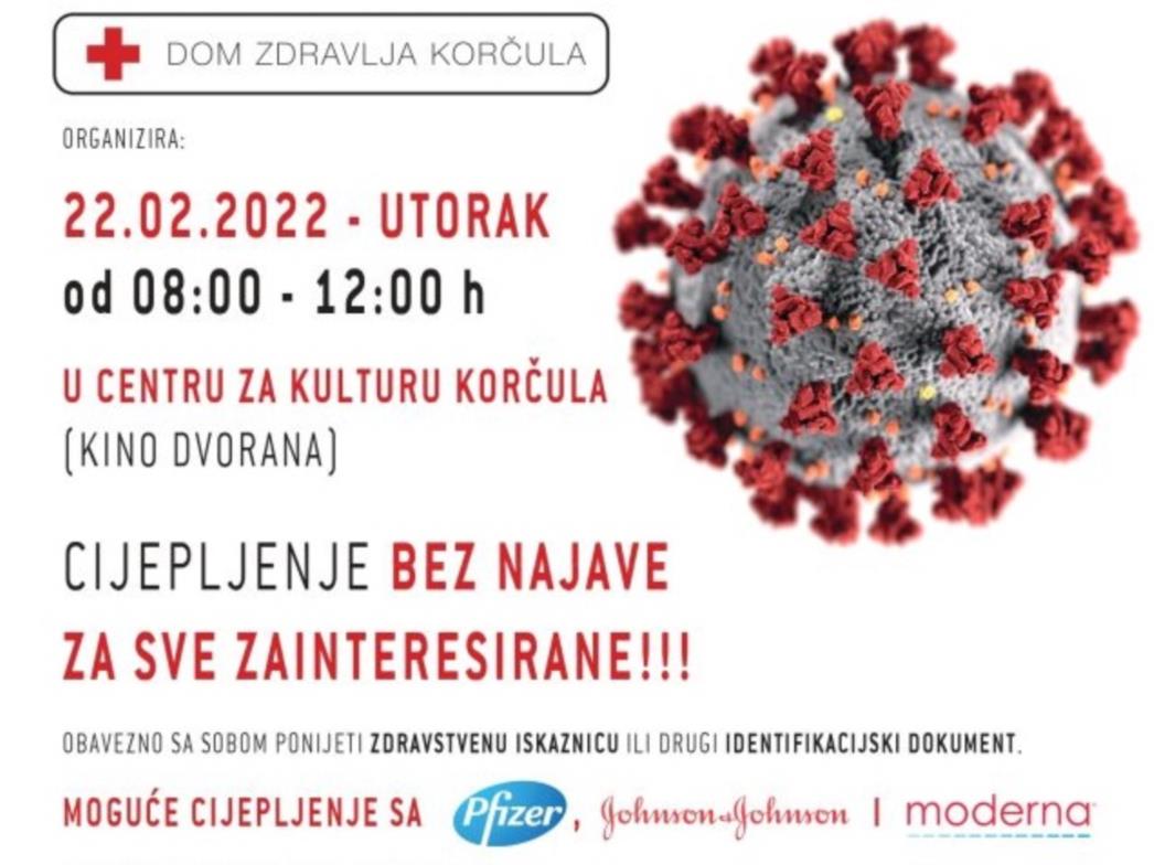 Cijepljenje idući tjedan u Korčuli (22.2.2022.) i Orebiću (24.2.2022.)