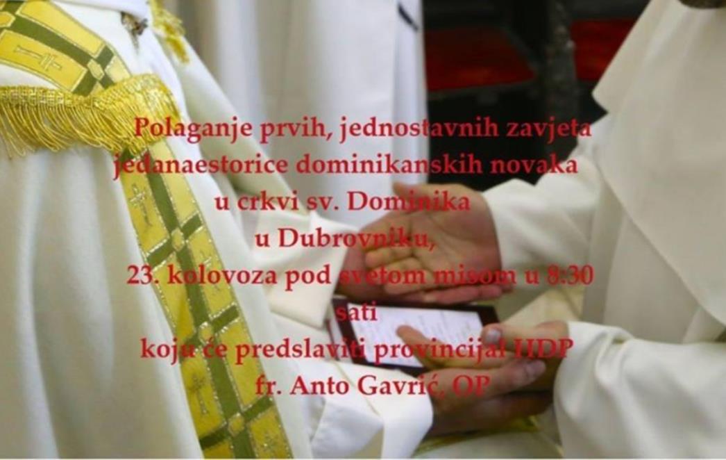 Polaganje prvih (jednostavnih) zavjeta dominikanskih  novaka u Dubrovniku