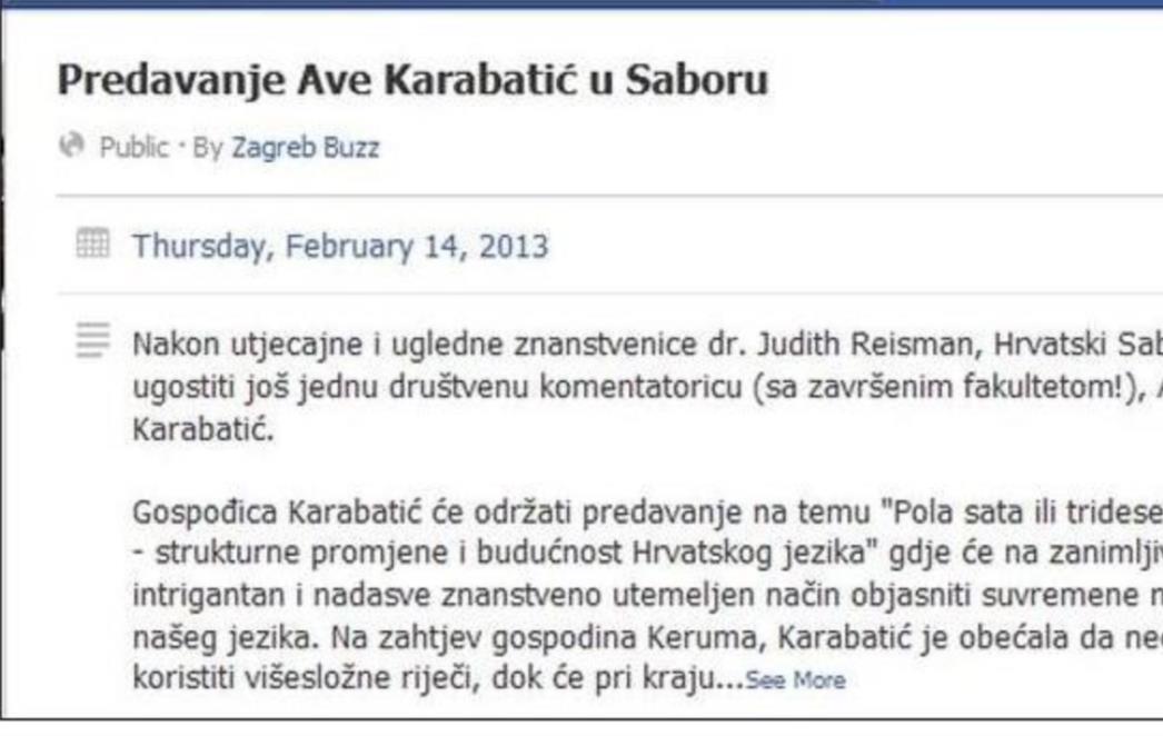 Najavljeno predavanje Ave Karabatić u  Saboru