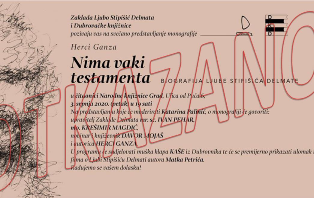 Otkazano predstavljanje monografije 'Nima vaki testamenta' u Dubrovačkim knjižnicama